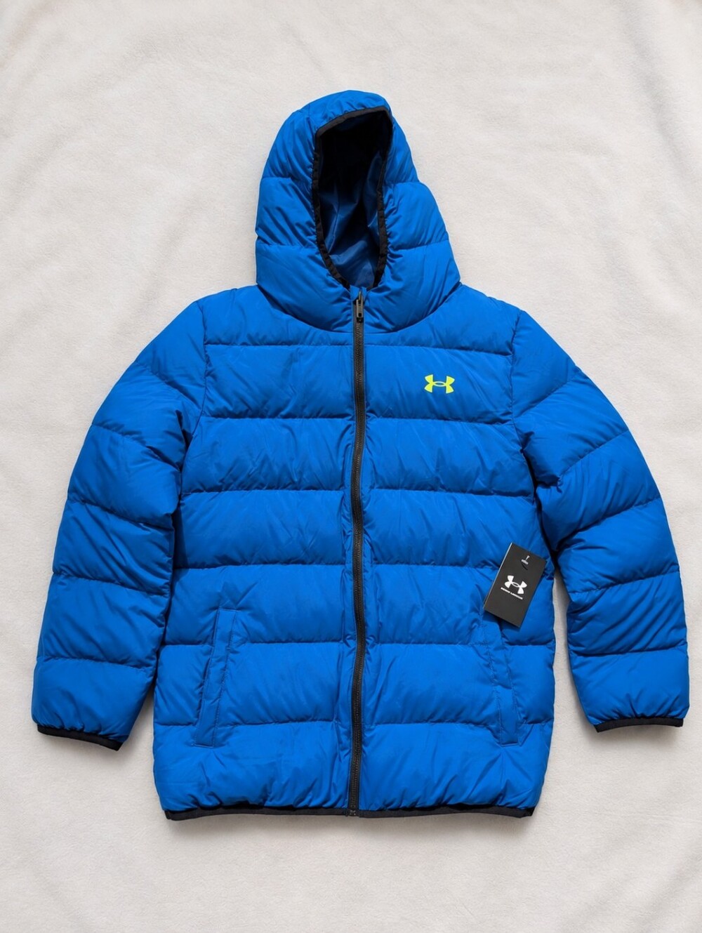 Under Armour Boys Youth Jacket Blue Hooded Puffer Winter NWT Size L 14–16